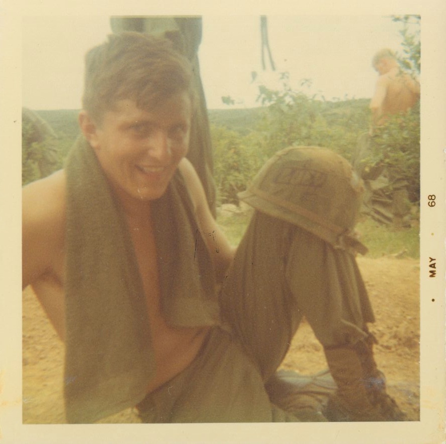 GI goofing off in jungle, Vietnam War